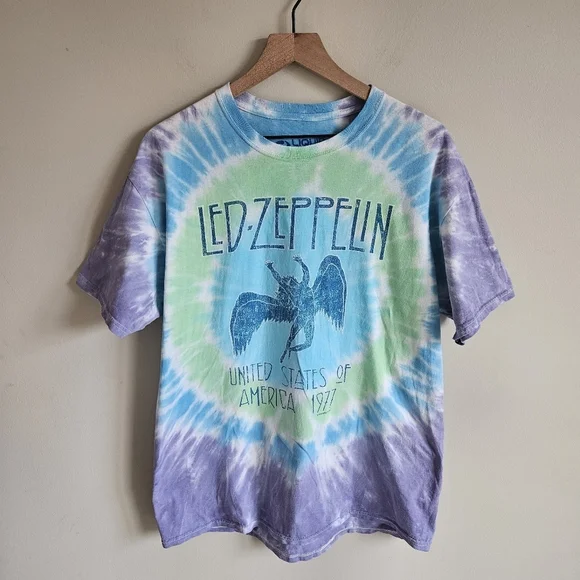 Liquid Blue Tie Dye Led Zeppelin USA 1977 Short Sleeve T Shirt - Picture 3 of 10